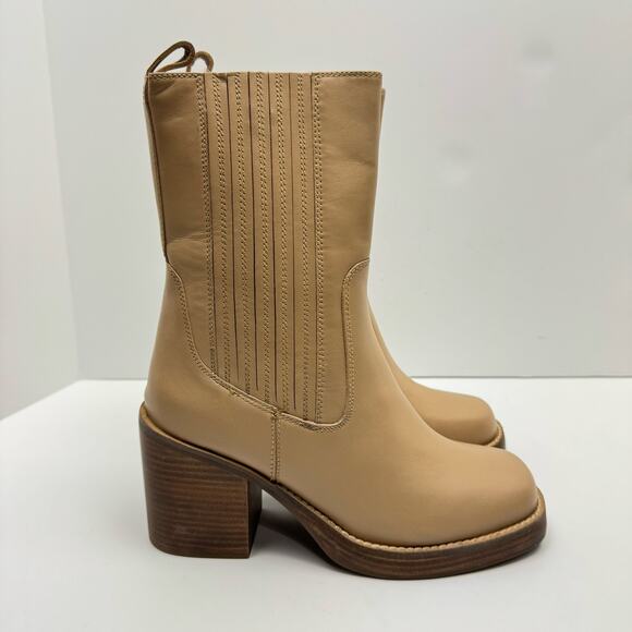 NEW Seychelles Sweet Escape Tan Leather Pull On Block Heel Square Toe Boots - Picture 7 of 14